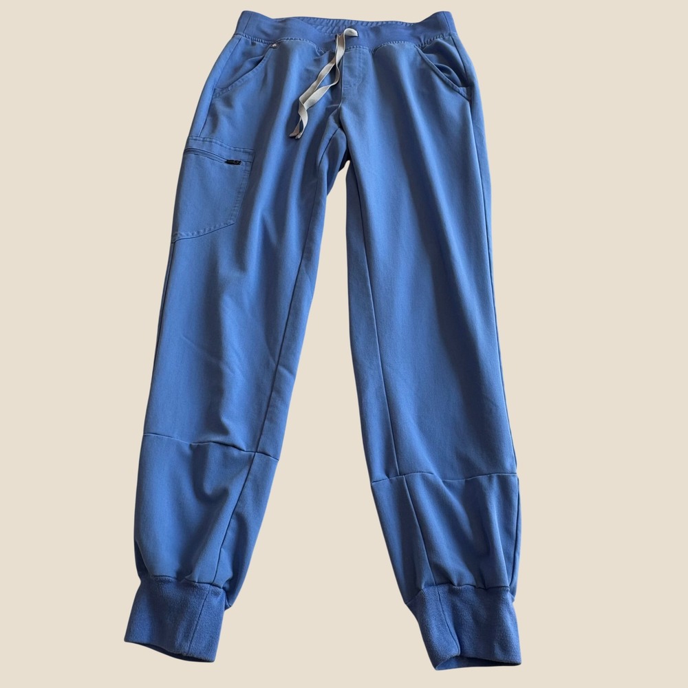 FIGS Zamora Jogger Scrub Pants Womens Small Tall Ceil Blue Medical Yoga Waist